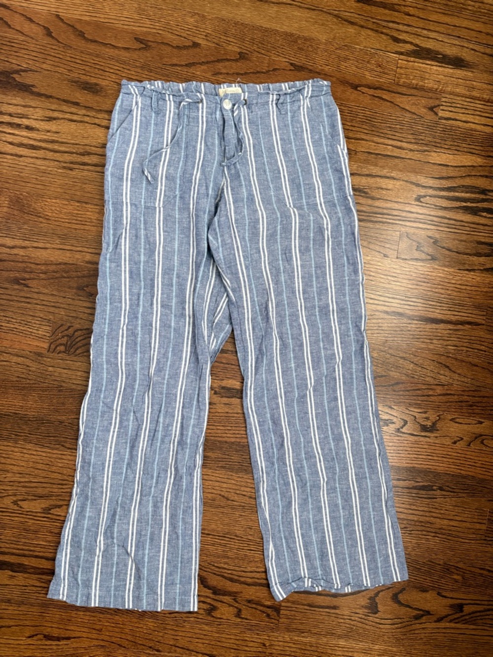 Just Living Blue and White Striped Drawstring Pants Cotton/Linen